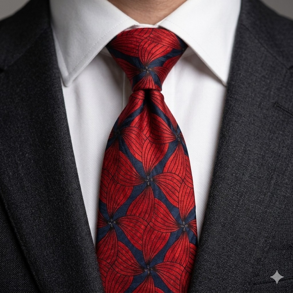 Vtg Mike Trotta‎ Cincy Silk Tie Red Black Geometric Floral Italian Silk Long 63"